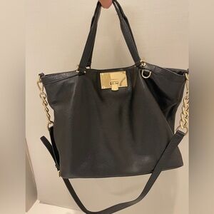 Michael Kors Black Leather Tote Bag Gold Hardware Large Shoulder Bag Fits A4